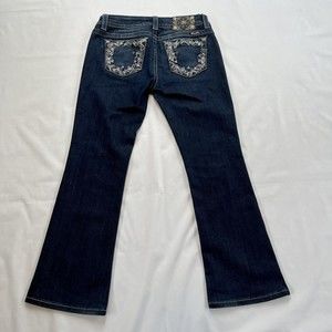 Miss Me Blue Jeans Mid Rise Easy Boot Worn Once 28 Womens Dark Wash Sequins